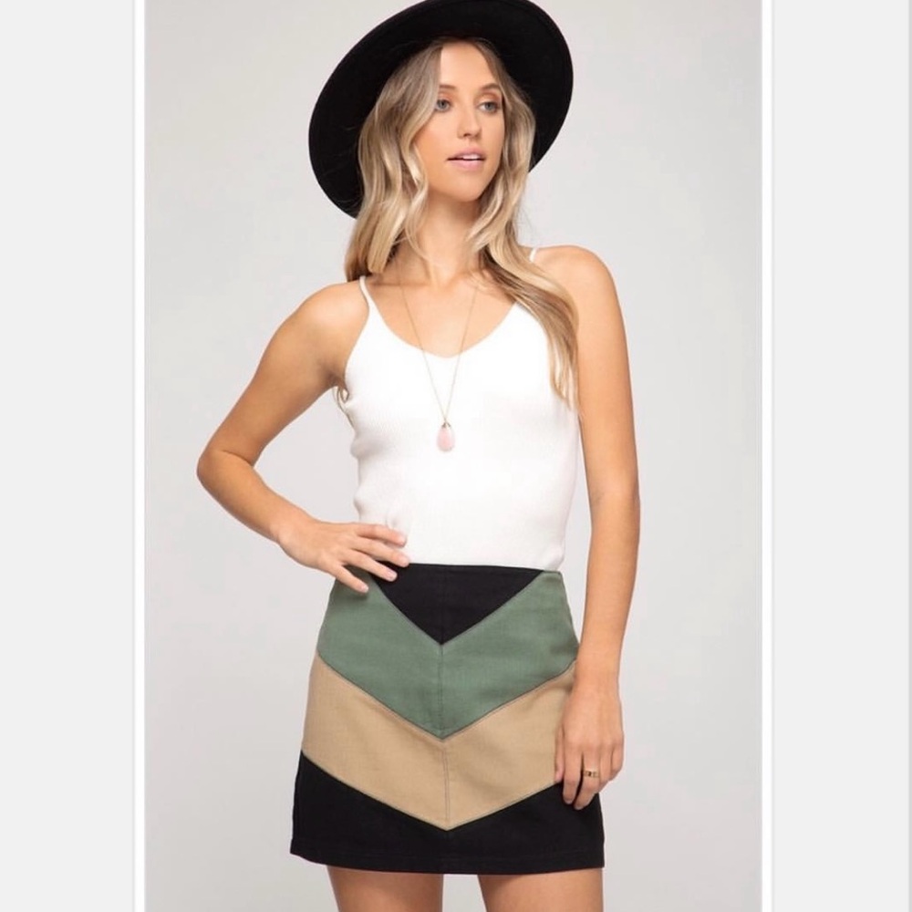 She and Sky Color Block Mini Skirt